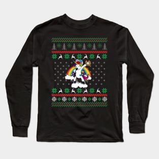 Christmas Unicorn Dabbing Softball Player Long Sleeve T-Shirt